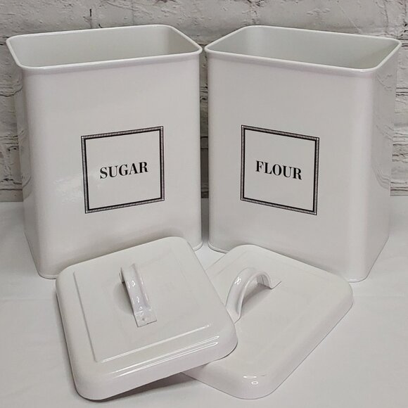 MARTHA STEWART WHITE ENAMEL CANISTER TWO PIECE SET - Picture 11 of 16